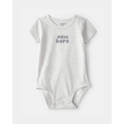 Baby 'New Here' Graphic Bodysuit - Grey | Carter's