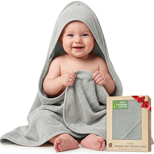 infancie 100% Organic Cotton Plush Woven Hooded Baby Bath Towels - Soft and Absorbent 31x31 Inches for Newborns and Kids, Baby Hood Towels for Newborn, Premium Infant Towels (Moos Green)