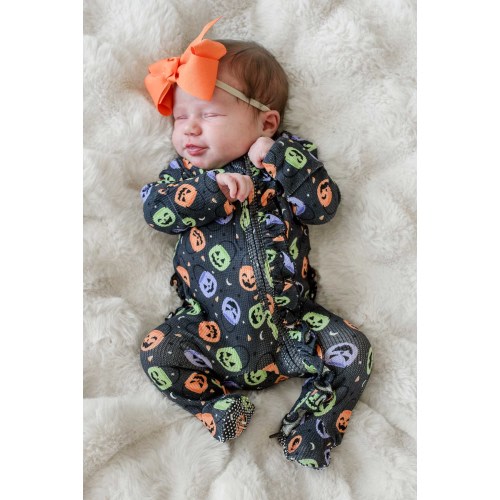 Halloween Bamboo Waffle Ruffle Zipper Footie | Candy Crawl
