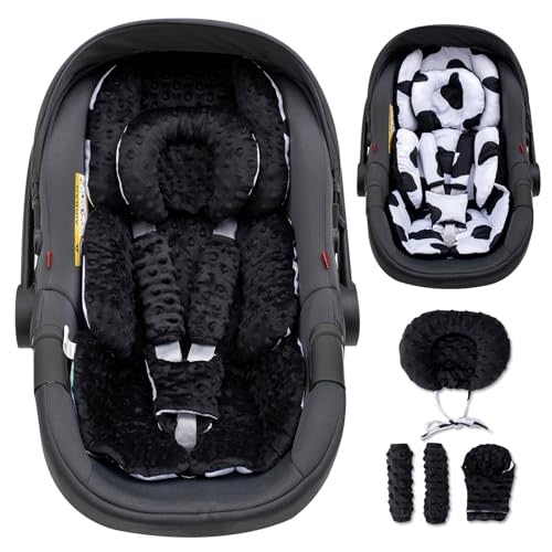 THE KENKYO Infant Car Seat Insert with Extra Headrest for Preemie to Toddler, Adjustable Baby Car Seat Head Support with Shoulder Pads, Breathable Air Mesh & Mink Dot Newborn Carseat Insert | Adjustable Head Support, Breathable Air Mesh & Mink Dot Fabr...