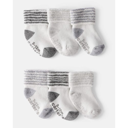Baby 6-Pack Striped Ankle Socks - White/Grey | Carter's