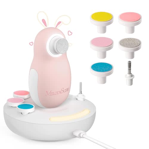 MelodySusie Baby Nail Trimmer Electric, Magnetic Rechargeable Baby Nail File with Night Light, PC20F Baby Nail Clippers Set with 6 Gentle Pads for Newborns, Infants & Toddlers, Pink
