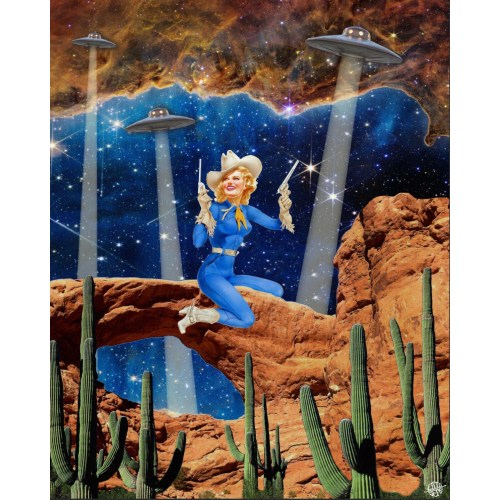 Cowgirl vs Alien - Collage Art Print or Digital Download