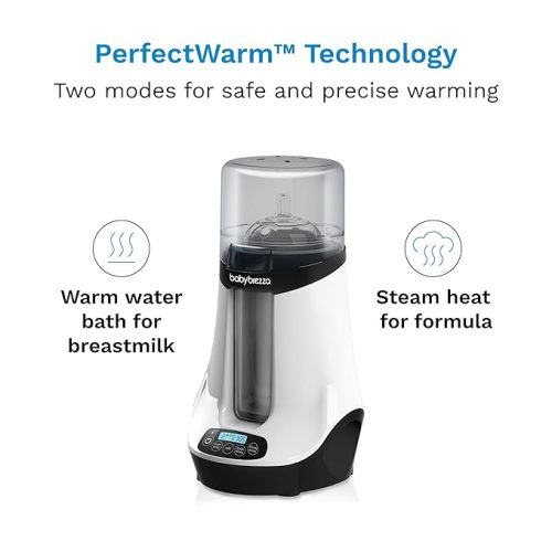 Baby Brezza Smart Baby Bottle Warmer, Breastmilk Warmer + Defroster – Free App - Different Temperatures for Breastmilk + Formula - Universal Fit for All Bottles + Milk Bags - (White + Black)
