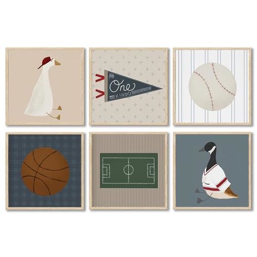 Boys Wall Art Boys Room Sports Art Wall Decor Pictures Toddler Poster Baseball Print Children's Room Painting Artwork Goose for Nursery Home School decoration 12X12in