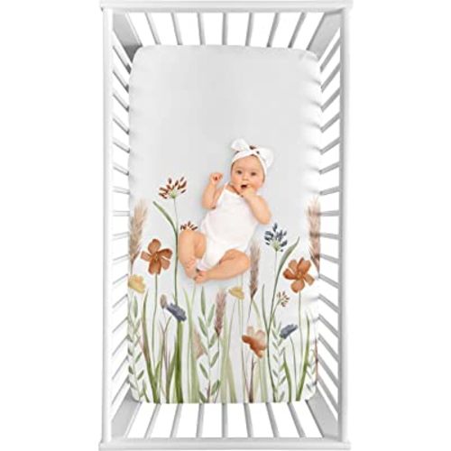 Sweet Jojo Designs Fitted Baby Crib Sheets (Multicolor Boho Floral) for Girls, Infant Nursery, Toddler Room - Standard Size (Photo Op, Flower Garden, Bohemian, Farmhouse, Wildflower, Vintage, Chic)