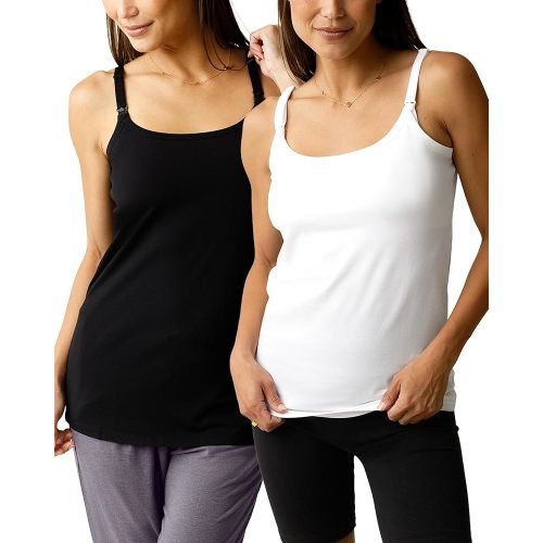 Kindred Bravely Nursing & Maternity Cotton Tank Top Cami 2-Pack | Black & White