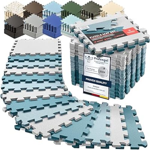 bemaxx Gym Mats Set - 18 pcs EVA Interlocking Foam Floor Tiles (12.6"x12.6"x0.4") 18sqft Protective Gym Flooring Sports Home Workout Exercise Mats Puzzle Garage Fitness Play-Room Garage Pool Treadmill