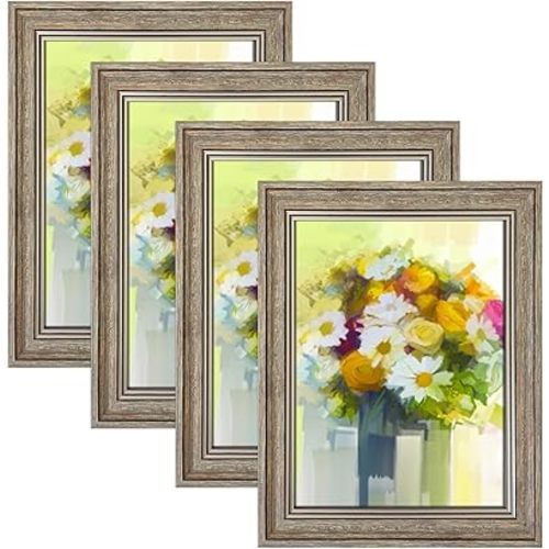 LUCKYLIFE 8x10 Picture Frame Set of 4, Rustic Brown Picture Frames for Table or Wall Hanging