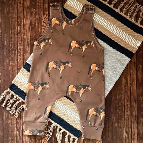 Baby Ranch Horse Romper: Organic Cotton-Varying Inseam Lengths