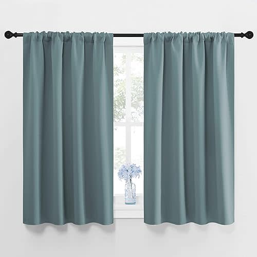 NICETOWN Greyish Blue Blackout Curtains Panels for Window, Thermal Insulated Rod Pocket Blackout Drapes/Draperies for Living Room (2 Panels, W42 x L48 inches)