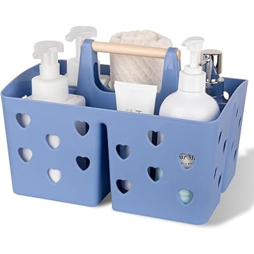 Anyoifax Portable Shower Caddy Plastic Shower Basket Organizer Divided Bathroom Caddy Storage Cleanning Caddy Tote with Handle for College, Dorm Room, Kitchen, Dark Blue