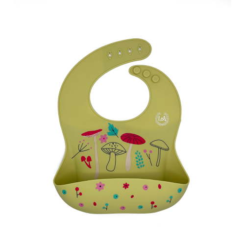 Unisex Silicone Bib with Pouch for Baby/Toddler (Mushroom)