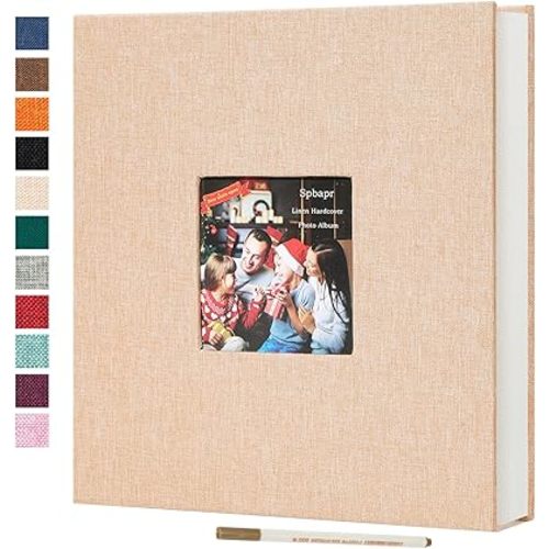 Spbapr Large Photo Album Self Adhesive 3x5 4x6 5x7 8x10 Pictures Magnetic Scrapbook Linen Cover DIY Album with A Metal Pen 11"x10.6"40pages