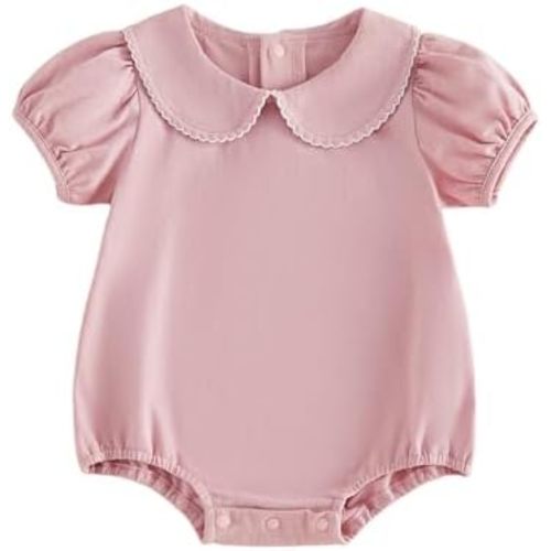 Merqwadd Baby Boy Girl Bubble Romper Infant Short Sleeve Collar Romper Oversize T-shirt Cotton Bodysuit Top