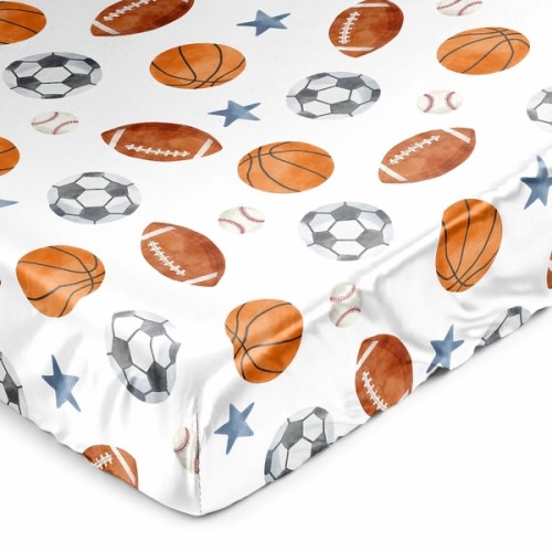 Watercolor Sports Theme Satin Fitted Crib Sheet