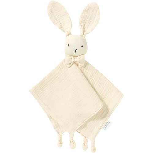 LAWKUL Baby Security Blanket Organic Cotton Muslin Soft Lovey Breathable Lovie for Infant Boy Girls Unisex Bunny Creamy White