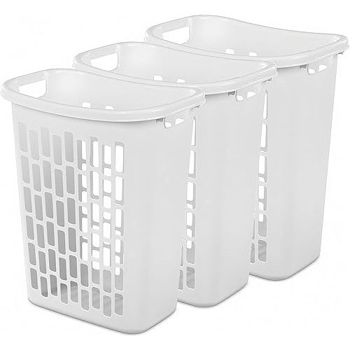 3-Pack Tall & Slim Open Heavy-Duty Plastic Laundry Hamper with Reinforced Handles for Easy Clothes Transport, 1.8 Bushels Capacity, Suitable for Bedroom Closets, Dorm, Laundry Room, Bathroom, White