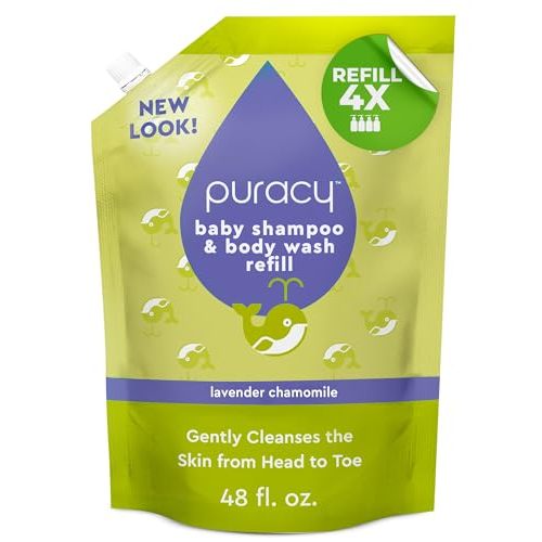 Puracy Shampoo & Body Wash for Children - Perfect Skin, Pure Ingredients - with 12 Fruit & Vegetable Extracts for Silky Smooth Skin, Gentle Lavender Chamomile, 98.8% from Mother Nature 48 fl oz