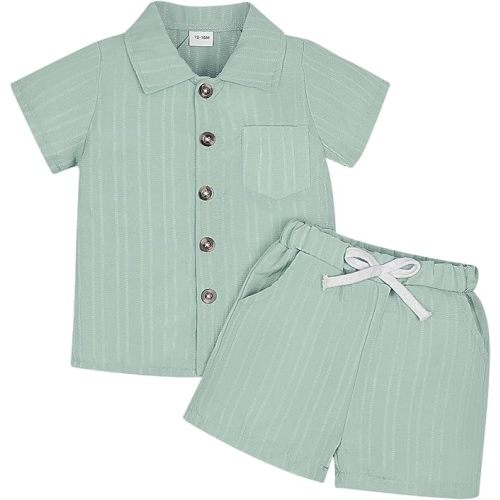 Toddler Baby Boys Clothes Ribbed Button-Down Shirt Tops +Shorts Pocket Outfit 2 PCS set 12 Months-5T Without Tee