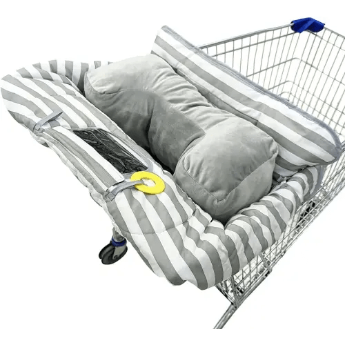 Suessie Shopping Cart Cover and High Chair Cover with Bolster Support Pillow (Gray and White Stripe with Cushion)