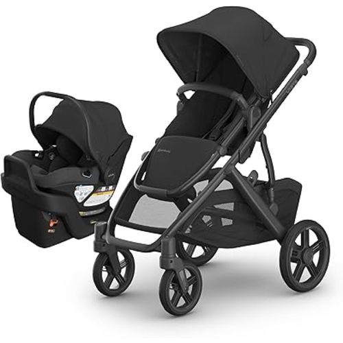 UPPAbaby Vista V3 Stroller + Aria V2 Infant Car Seat Travel System Combo – Toddler Seat, Bumper Bar, Bug and Rain Shields, Car Seat Base, and Infant Insert Included – Jake (Charcoal)