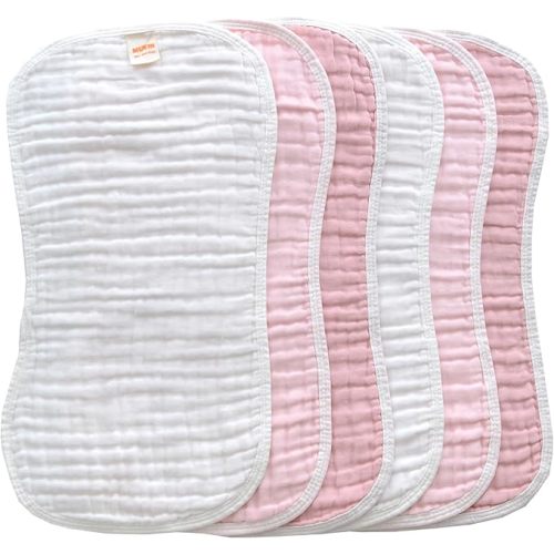 MUKIN Baby Muslin Burp Cloth Set of 6, Ultra Soft Absorbent Thick Cotton Burping Cloths for Unisex Newborn Babies, 20'' by 10'' Neutral Milk Spit Up Rags Boys Girls - Baby Must Haves. (Gradient Pink)