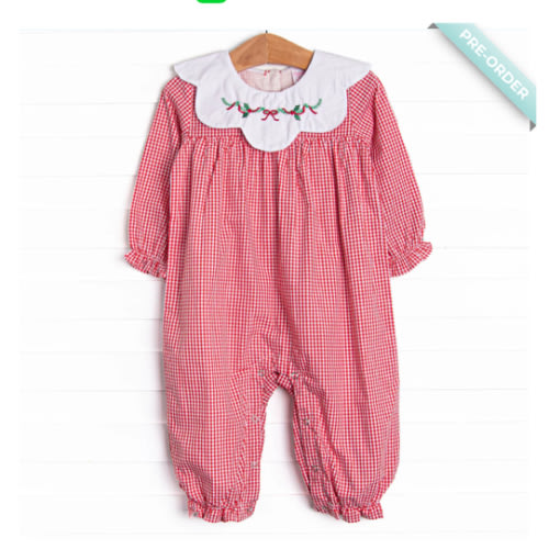 Garland Greetings Embroidered Romper, Red – Stitchy Fish