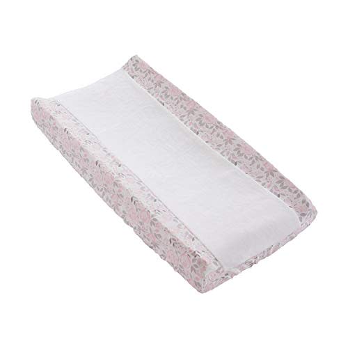 Levtex Baby - Colette Diaper Changing Pad Cover - Fits Most Standard Changing Pads - White Plush, Pink and Grey Floral - Nursery Accessories - Plush