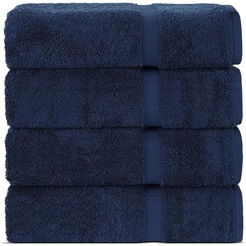 Chakir Turkish Linens | Hotel & Spa Quality 100% Cotton Premium Turkish Towels | Soft & Absorbent (4-Piece Bath Towels, Navy)