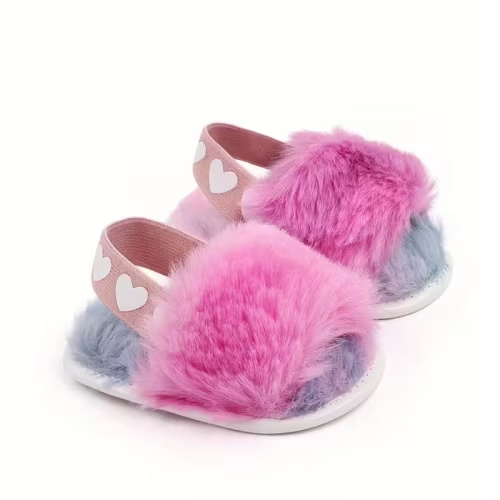fashion tie dye plush slide sandals toddlers crib shoes - Temu