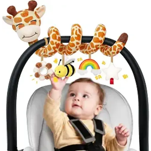 Stuffed Spiral Car Seat Baby Toys 6-12 Months, Infant Giraffe Sensory Toys Hanging Stroller Accessories, Newborn Shower Gifts for Baby Boys Girls Essentials | Cute Colorful Giraffe