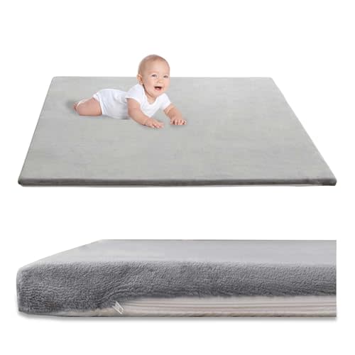YKiMi Baby Play Mat for Floor,1.3" Thick Soft Foam Playpen Mat with Removable Washable Cover,Waterproof & Anti-Slip 50" x 50" Nursery Rug for Tummy Time,Kids Crawling Mat for Toddlers Infant,Grey