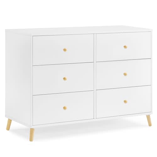 Delta Children Essex 6 Drawer Dresser, Bianca White/Natural