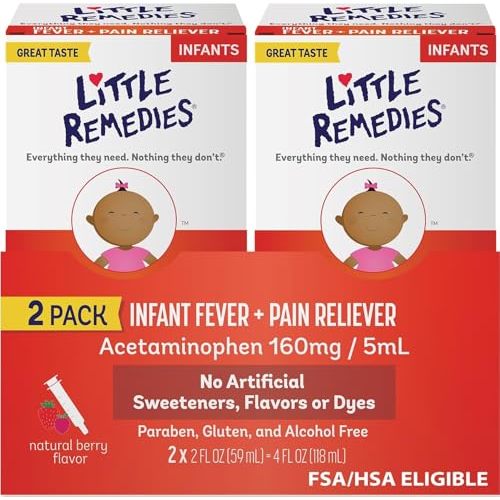Little Remedies Infant Fever & Pain Reliever, Natural Berry, 2 Fl Oz, 2 Pk | Pain Reliever with Acetaminophen, Baby Medicine with No Artificial Sweeteners, Flavors or Dyes, Accurate Accusafe Dosing
