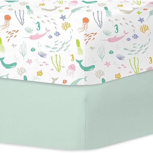 Little Grape Land Crib Sheets 2 Pack, Microfiber Fitted Crib Sheet for Standard Crib Mattress 52"x28"x8", Soft and Neutral Baby Crib Sheets for Boys and Girls, Breathable & Easy Care, Pastel Ocean