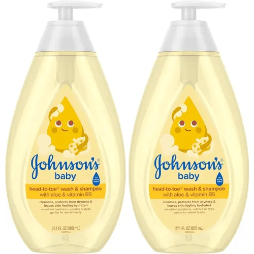 Johnson's Head-to-Toe Gentle Tear-Free Baby & Newborn Wash & Shampoo, Sulfate-, Paraben- Phthalate- & Dye-Free, Hypoallergenic Wash for Sensitive Skin & Hair, 27.1 fl. Oz (Pack of 2)