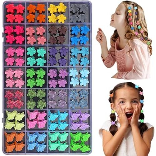 112 Pcs Baby Hair Clips - 28 Color Mini Flower and Butterfly Clips for Girls, Toddlers - Small Claw Clips With Organizer Box - Cute Hair Accessories