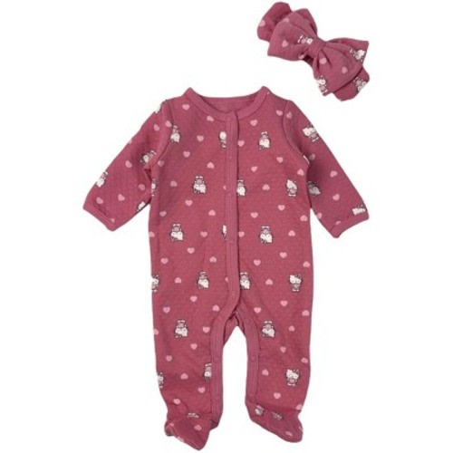 Hello Kitty Baby Girls' 2-Piece Footed Coverall With Bow Headband, Rose, Newborn