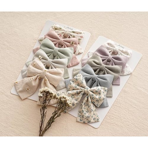 Hair Bows with Hair Clips for Girls Toddler Baby,Handmade 5" Flower Print Embroider Big Bows,FANCY CLOUDS Boutique Hair Accessorioes Gifts for School Kids