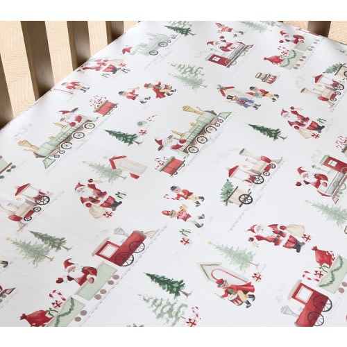 Holiday Trains Organic Cotton Crib Fitted Sheet