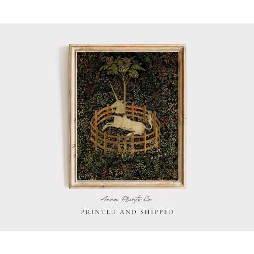MAILED Giclée Print | Medieval Unicorn Tapestries Reproduction | Antique Middle Ages Artwork | Moody Children's Room Decor | Nursery Art