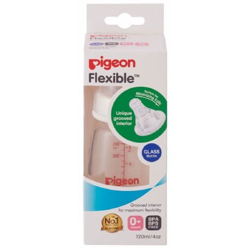 Pigeon Slim Neck Glass Bottle with Flexible Peristaltic Teat - 120ml