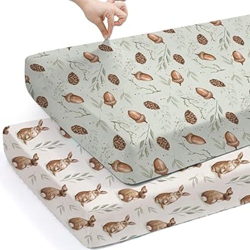 BROLEX Baby Fitted Crib Sheets: Kid Crib Sheets - Set of 2 for Toddler Standard Size Crib Mattress for Boys and Girls - Jersey Knit Crib Bed Sheets Bunny Nuts