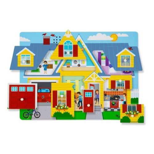 Melissa & Doug Around the House Sound Puzzle - Wooden Peg Puzzle with Light-Activated Sound Effects - 8pc