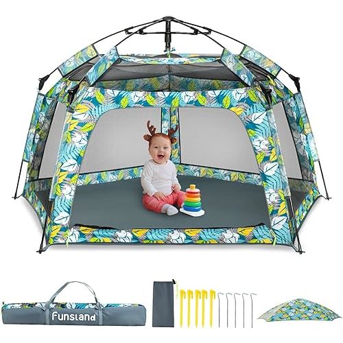 Baby Playpen Pop-up Tent - Outdoor & Indoor Play Tent for Beach with Canopy Travel Bag Portable Play Yard for Babies & Toddlers (Forest)