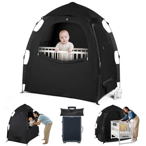 Pack N Play Blackout Cover Sleep Pod - Baby Sleep Tent 1-Click Set Up Portable, Crib Blackout Canopy Cover Block 95% Light Suitable for Babies and Toddlers