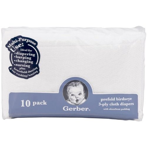 Gerber Unisex Baby Boys Girls Birdseye Prefold Cloth Diapers Multipack White Premiun 3-Ply 10 Pack