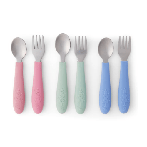 Babies/Toddler Stainless Steel Spoons + Forks with Silicone Handle