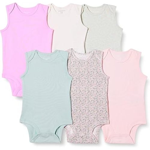 Amazon Essentials Unisex Babies' Sleeveless Bodysuits, Pack of 6